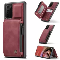 CASEME C20 Zipper Pocket Card Slots Leather Coated TPU Cell Phone Case for Samsung Galaxy Note20/Note20 5G - Red