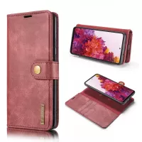 DG.MING Detachable 2-in-1 Split Leather Wallet Shell + PC Back Case for Samsung Galaxy S20 FE/S20 Fan Edition/S20 FE 5G/S20 Fan Edition 5G/S20 Lite - Wine Red