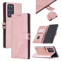 Wallet Leather Cell Phone Cover with Lanyard for Samsung Galaxy Note20 Ultra/Note20 Ultra 5G - Rose Gold