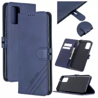 Wallet Leather Stand Shell Phone Cover with Lanyard for Samsung Galaxy Note20 4G/5G - Blue