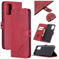 Wallet Leather Stand Shell Phone Cover with Lanyard for Samsung Galaxy Note20 4G/5G - Red