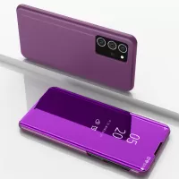 Plated Mirror Surface View Window Leather Case for Samsung Galaxy Note20 Ultra/Note20 Ultra 5G - Purple