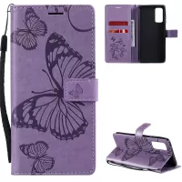 For Samsung Galaxy S20 FE/S20 Fan Edition/S20 FE 5G/S20 Fan Edition 5G/S20 Lite KT Imprinting Flower Series-2 Butterfly Pattern Imprinting Leather Wallet Phone Cover Case - Purple