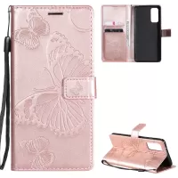 For Samsung Galaxy S20 FE/S20 Fan Edition/S20 FE 5G/S20 Fan Edition 5G/S20 Lite KT Imprinting Flower Series-2 Butterfly Pattern Imprinting Leather Wallet Phone Cover Case - Rose Gold