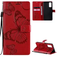 For Samsung Galaxy S20 FE/S20 Fan Edition/S20 FE 5G/S20 Fan Edition 5G/S20 Lite KT Imprinting Flower Series-2 Butterfly Pattern Imprinting Leather Wallet Phone Cover Case - Red