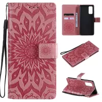 For Samsung Galaxy S20 FE/S20 Fan Edition/S20 FE 5G/S20 Fan Edition 5G/S20 Lite KT Imprinting Flower Series-1 Imprint Sunflower Pattern PU Leather Phone Cover Shell with Wallet and Stand - Pink