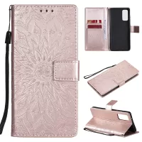 For Samsung Galaxy S20 FE/S20 Fan Edition/S20 FE 5G/S20 Fan Edition 5G/S20 Lite KT Imprinting Flower Series-1 Imprint Sunflower Pattern PU Leather Phone Cover Shell with Wallet and Stand - Rose Gold