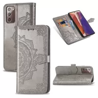 Embossed Mandala Flower Leather Case with Wallet Stand for Samsung Galaxy Note20 / Galaxy Note20 5G - Grey