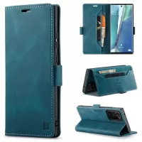 AUTSPACE A01 Series RFID Blocking Retro Matte Leather Wallet Cover for Samsung Galaxy Note20 Ultra/Note20 Ultra 5G - Blue