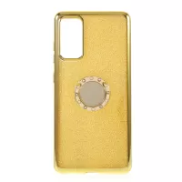 Shiny Powder Electroplating TPU Rhinestone Decor Cover with Metal Kickstand for Samsung Galaxy S20 FE/S20 Fan Edition/S20 FE 5G/S20 Fan Edition 5G/S20 Lite - Yellow