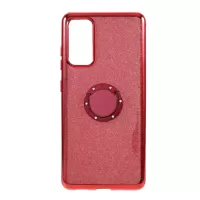 Shiny Powder Electroplating TPU Rhinestone Decor Cover with Metal Kickstand for Samsung Galaxy S20 FE/S20 Fan Edition/S20 FE 5G/S20 Fan Edition 5G/S20 Lite - Red