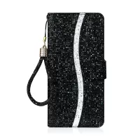 Glittery Powder Splicing Leather Wallet Stand Phone Cover for Samsung Galaxy S20 FE/S20 Fan Edition/S20 FE 5G/S20 Fan Edition 5G/S20 Lite - Black
