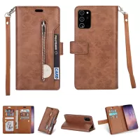 Multi-slot with Wallet Zippered Leather Cover for Samsung Galaxy Note20/Note20 5G - Brown