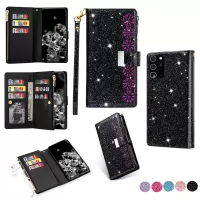 Glittery Starry Style Laser Carving Zipper Leather Case for Samsung Galaxy Note20 Ultra/Note20 Ultra 5G- Black