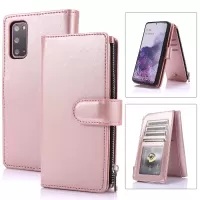 Leather Coated TPU Wallet Phone Stand Case with 9 Card Slots Kickstand Shell for Samsung Galaxy S20 FE / Galaxy S20 FE 5G / S20 Lite - Rose Gold