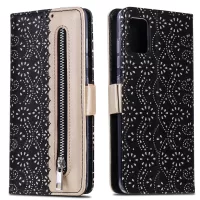 Lace Flower Skin Zipper Leather Cover for Samsung Galaxy S20 FE/S20 Fan Edition/S20 FE 5G/S20 Fan Edition 5G/S20 Lite - Black