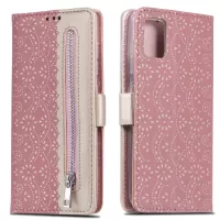 Lace Flower Skin Zipper Leather Cover for Samsung Galaxy S20 FE/S20 Fan Edition/S20 FE 5G/S20 Fan Edition 5G/S20 Lite - Pink