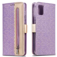 Lace Flower Skin Zipper Leather Cover for Samsung Galaxy S20 FE/S20 Fan Edition/S20 FE 5G/S20 Fan Edition 5G/S20 Lite - Purple