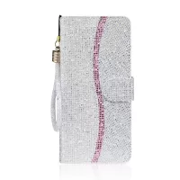 Glittery Powder Splicing Leather Wallet Stand Phone Cover for Samsung Galaxy S20 FE/S20 Fan Edition/S20 FE 5G/S20 Fan Edition 5G/S20 Lite - Silver