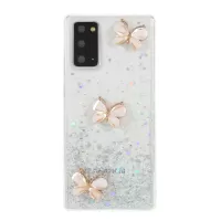 3D Butterfly Rhinestone Decor Epoxy TPU Cover for Samsung Galaxy Note20 4G/5G - White