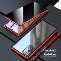 Magnetic Metal Frame + Double-sided Tempered Glass Anti-peep Case Shell for Samsung Galaxy Note20 4G/5G - Red