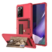 TPU+PU Leather with Card Slot and Elastic Finger Ring Strap Cover for Samsung Galaxy Note20 4G/5G - Red