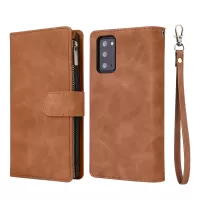 With Many Card Slots Leather Wallet Case for Samsung Galaxy Note20 4G/5G - Brown