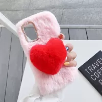 Heart Decor Soft Fur Coated with Diamond TPU Case for Samsung Galaxy Note20 4G/5G - Pink