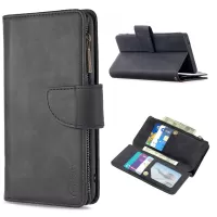 BF02 Silky Touch Skin Leather Case with Zipper Pocket for Samsung Galaxy Note20 Ultra / Note20 Ultra 5G - Black