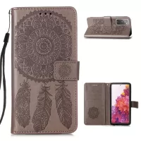 For Samsung Galaxy S20 FE/S20 Fan Edition/S20 FE 5G/S20 Fan Edition 5G/S20 Lite Dreamcatcher Imprinting Leather Wallet Cell Phone Cover Shell - Coffee