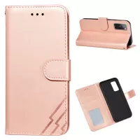 Wallet Stand Leather Phone Cover Case with Stripes Imprinting for Samsung Galaxy S20 FE 4G/FE 5G/S20 Lite  - Rose Gold
