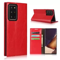 Crazy Horse Genuine Leather Wallet Cover Case for Samsung Galaxy Note20 Ultra/Note20 Ultra 5G - Red