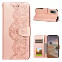 Drop-proof Imprinted Flower Vine Wallet Leather Case with Lanyard for Samsung Galaxy S20 FE 4G/FE 5G/S20 Lite - Rose Gold