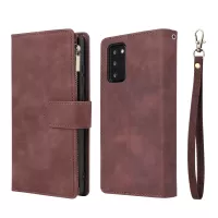 With Many Card Slots Leather Wallet Case for Samsung Galaxy Note20 4G/5G - Coffee