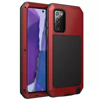 Tank Series Silicone+Metal+Tempered Glass Waterproof Dropproof Dustproof Case for Samsung Galaxy Note20 4G/5G - Red