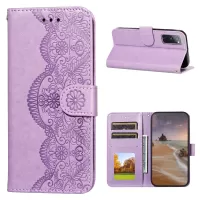 Drop-proof Imprinted Flower Vine Wallet Leather Case with Lanyard for Samsung Galaxy S20 FE 4G/FE 5G/S20 Lite - Purple