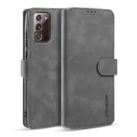 DG.MING Vintage PU Leather Wallet Stand Case for Samsung Galaxy Note20 4G/5G - Grey