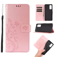 Butterfly Flower Imprinting Leather Wallet Case for Samsung Galaxy S20 FE/S20 Fan Edition/S20 FE 5G/S20 Fan Edition 5G/S20 Lite - Rose Gold
