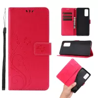 Butterfly Flower Imprinting Leather Wallet Case for Samsung Galaxy S20 FE/S20 Fan Edition/S20 FE 5G/S20 Fan Edition 5G/S20 Lite - Red