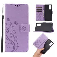 Butterfly Flower Imprinting Leather Wallet Case for Samsung Galaxy S20 FE/S20 Fan Edition/S20 FE 5G/S20 Fan Edition 5G/S20 Lite - Light Purple