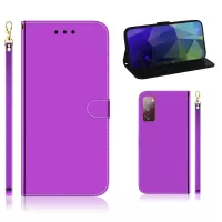 Leather Wallet Stand Case Mirror-like Surface with Wrist Strap for Samsung Galaxy S20 FE/S20 Fan Edition/S20 FE 5G/S20 Fan Edition 5G/S20 Lite/S20 Lite - Purple