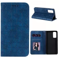 Imprint Lucky Flower Auto-absorbed Flip Leather Cover for Samsung Galaxy S20 FE/S20 Fan Edition/S20 FE 5G/S20 Fan Edition 5G/S20 Lite - Blue