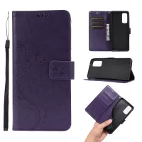 Butterfly Flower Imprinting Leather Wallet Case for Samsung Galaxy S20 FE/S20 Fan Edition/S20 FE 5G/S20 Fan Edition 5G/S20 Lite - Dark Purple