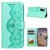 Drop-proof Imprinted Flower Vine Wallet Leather Case with Lanyard for Samsung Galaxy S20 FE 4G/FE 5G/S20 Lite - Green
