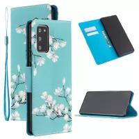 Pattern Printing PU Leather Phone Cover with [Wallet Stand] for Samsung Galaxy Note20 4G/5G - White Flower