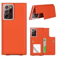 Litchi Card Holder Flip TPU Phone Cover with Straps and Mirror for Samsung Galaxy Note20 Ultra/Note20 Ultra 5G - Orange