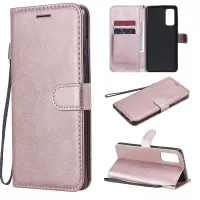 KT Leather Series-2 PU Leather Wallet Stand Case with Lanyard for Samsung Galaxy S20 FE/S20 Fan Edition/S20 FE 5G/S20 Fan Edition 5G/S20 Lite/S20 Lite - Rose Gold