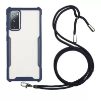 Acrylic+TPU Shockproof Phone Case with Strap for Samsung Galaxy S20 FE 4G/FE 5G/S20 Lite - Dark Blue