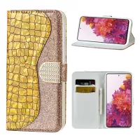Crocodile Texture Flash Powder Leather Shell with Stand Case for Samsung Galaxy S20 FE/S20 Fan Edition/S20 FE 5G/S20 Fan Edition 5G/S20 Lite - Gold