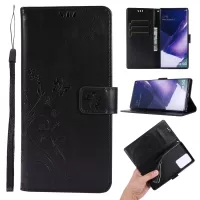Butterfly Flower Imprinting TPU + PU Leather Wallet Stand Cover Case for Samsung Galaxy Note20 Ultra/Note20 Ultra 5G - Black